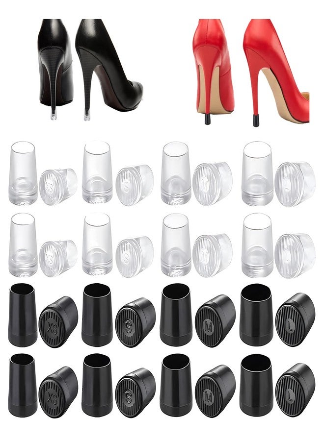 Gfdoso 16 Pairs (32 Pcs) High Heel Replacement Protectors - Round High Heel Caps for Women's Shoes, Heel Covers in 2 Colors (Black/Clear) & 4 Sizes (XS/S/M/L), Perfect for Wedding, Party, Outdoor Events - Image 1